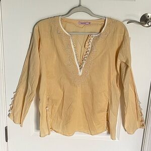 Calypso Women's Silk Embroidered Top Yellow 3/4 Sleeve Size XS - 47479